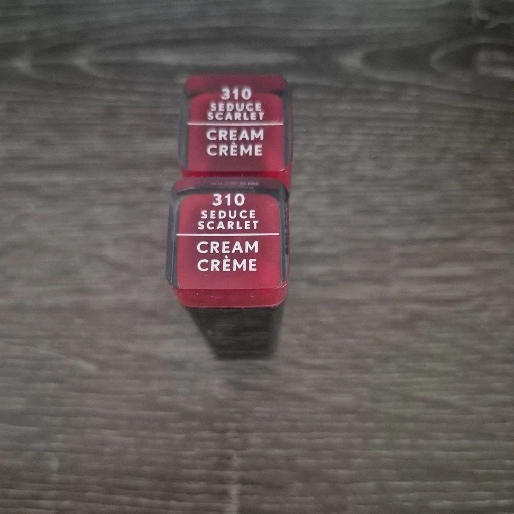 2 NOS CoverGirl Exhibitionist Cream Lipstick 310 Seduce Scarlet Discontinued